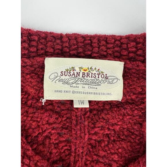Vintage Susan Bristol Sweater Vest Women Size 1 W XL Burgundy Red Knit Leaf 1995 - Picture 2 of 10